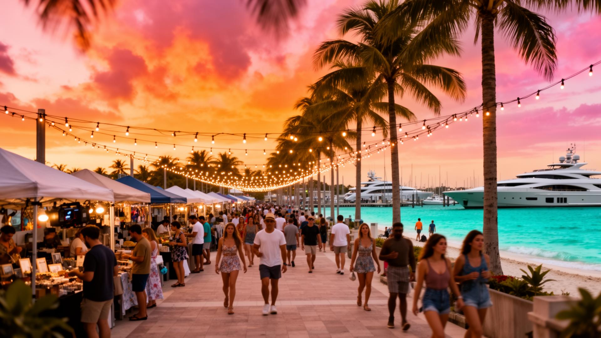 South Florida beachside promenade at golden hour